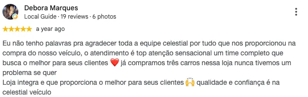 Avaliação de Samuel Marciliano no Google: "Excelente atendimento e proatividade em fornecer o que os clientes procuram na melhor qualidade."